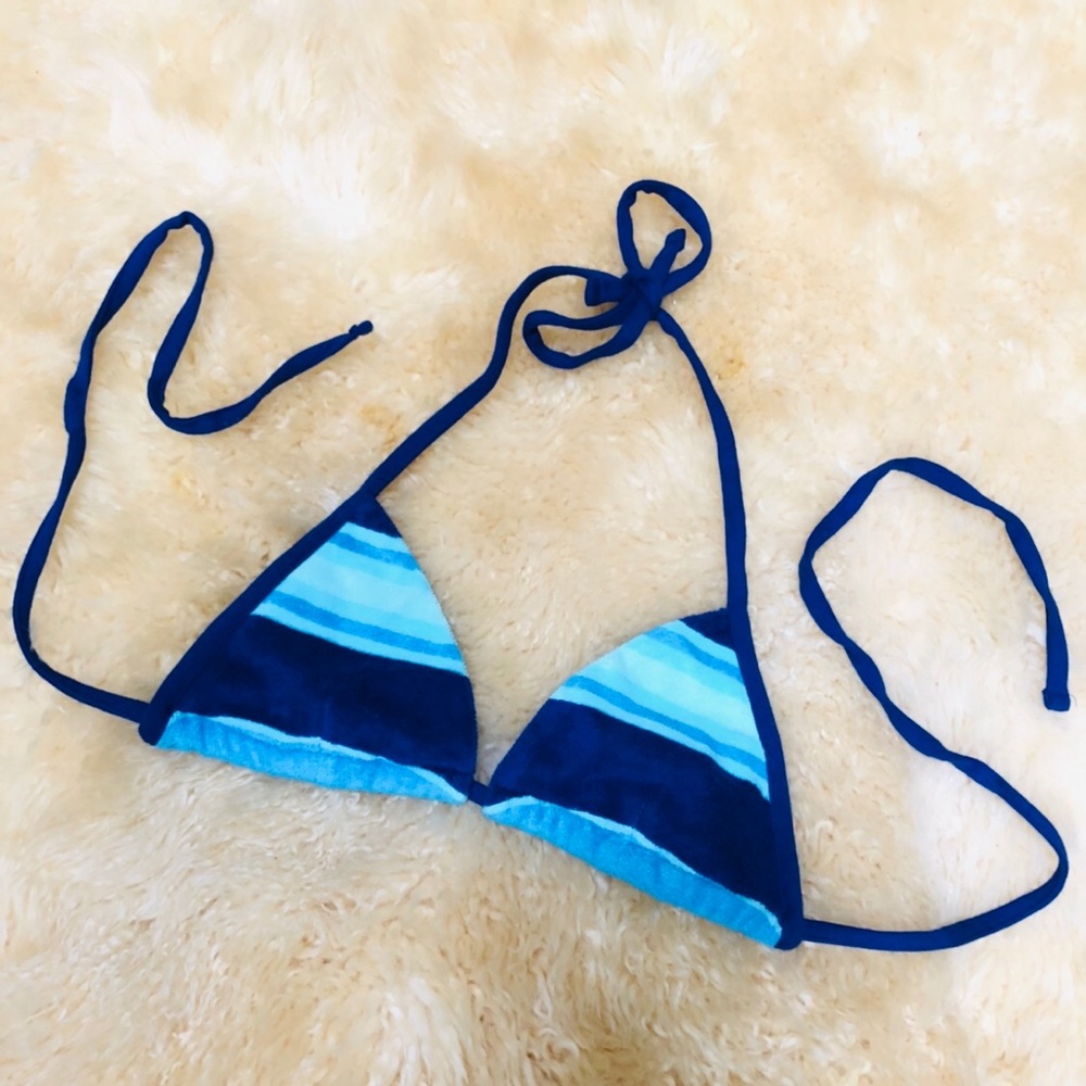 Express Terry Cloth Blue Striped String Bikini Top - image 1